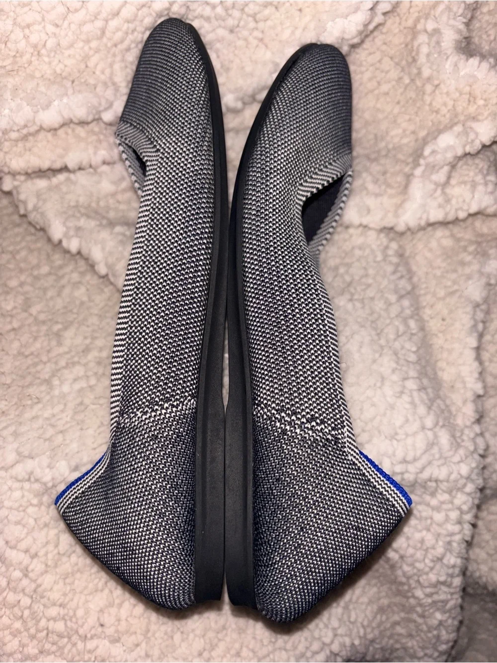 Rothy’s The Flat Gray Black Knit Blue Trim Washable Size 11 US